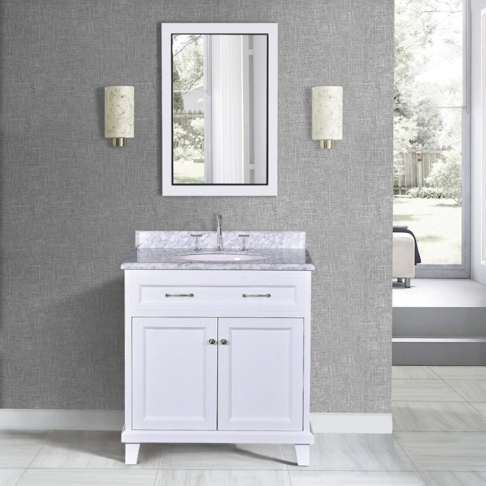 Dreamwerks 36" W x 22.4" D x 35" H White Vanity With Solid Wood & Carrara Marble Top -0