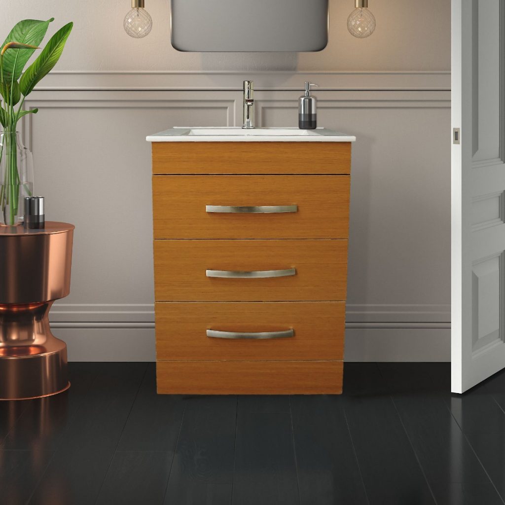 Dreamwerks 24" W x 18" D x 33" H Geneva Vanity In Light Walnut With Ceramic Top-0