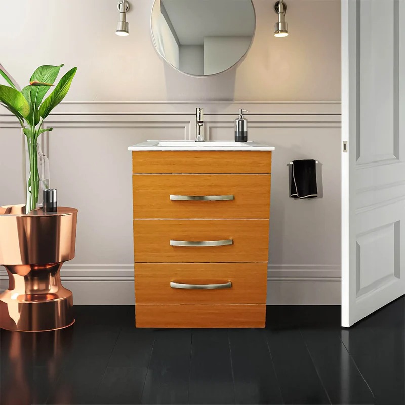 Dreamwerks 24" W x 18" D x 33" H Geneva Vanity In Light Walnut With Ceramic Top - Image 6
