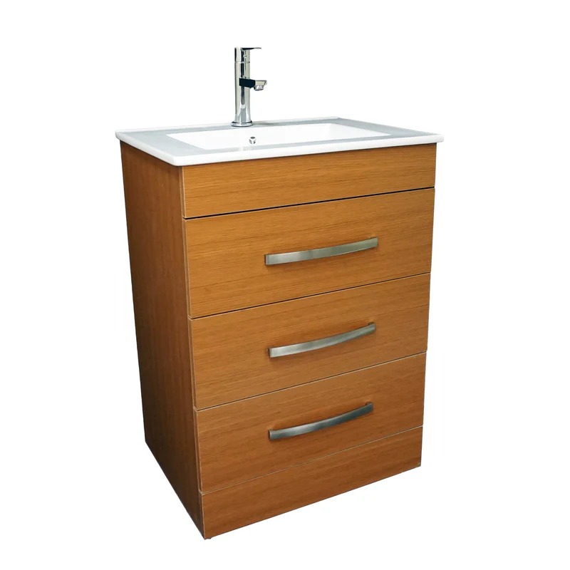 Dreamwerks 24" W x 18" D x 33" H Geneva Vanity In Light Walnut With Ceramic Top - Image 8