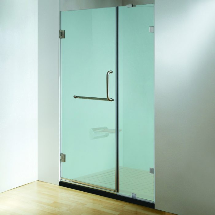 60 in. x 79 in. Frameless Hinged Shower Door Frosted in Chrome with Handle and Towel bar-0