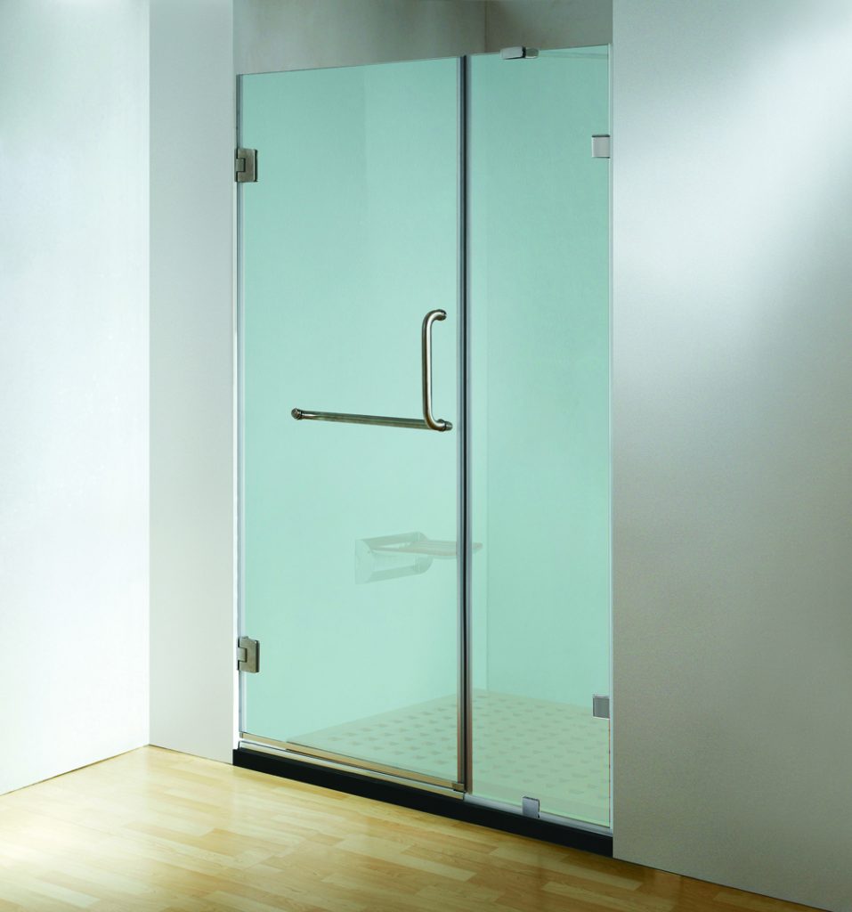60 in. x 79 in. Frameless Hinged Shower Door Frosted in Chrome with Handle and Towel bar-0
