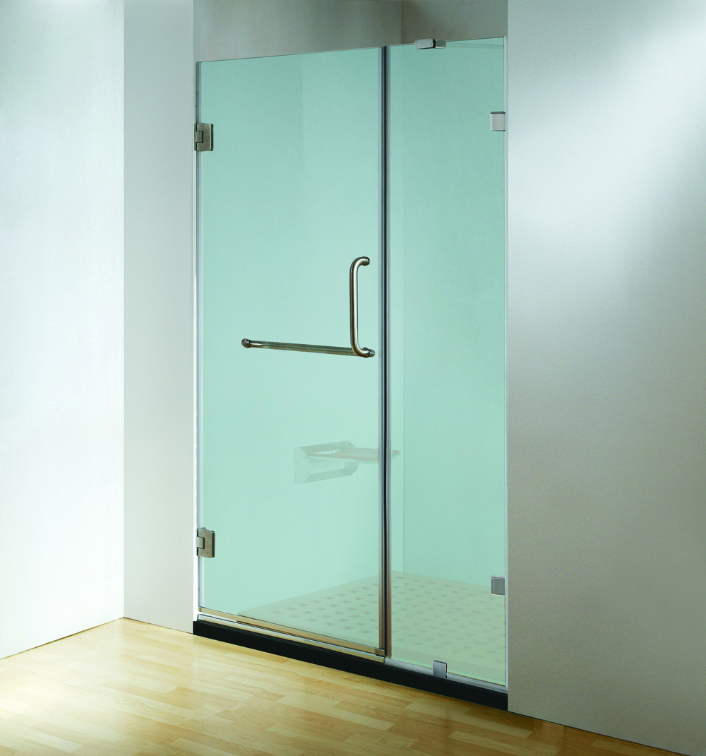 60 in. x 79 in. Frameless Hinged Shower Door Frosted in Chrome with Handle and Towel bar-0