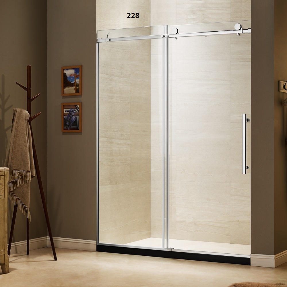 Dreamwerks 60 in. W x 79 in. H Sliding Frameless Shower Door in Stainless Steel with Clear Glass-555
