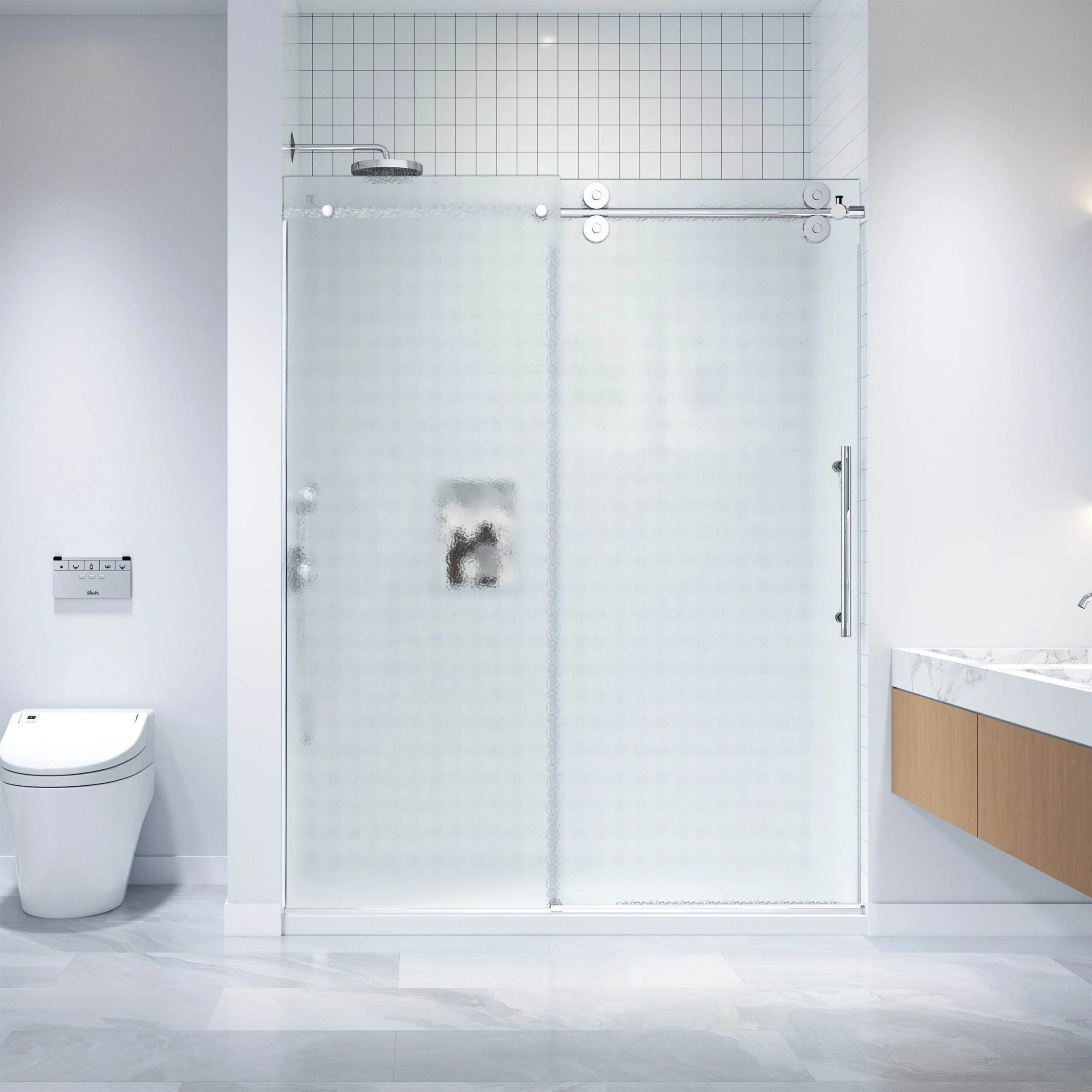 Dreamwerks 60 in. W x 79 in. H Sliding Frameless Shower Door in Stainless Steel with Clear Glass - Image 6