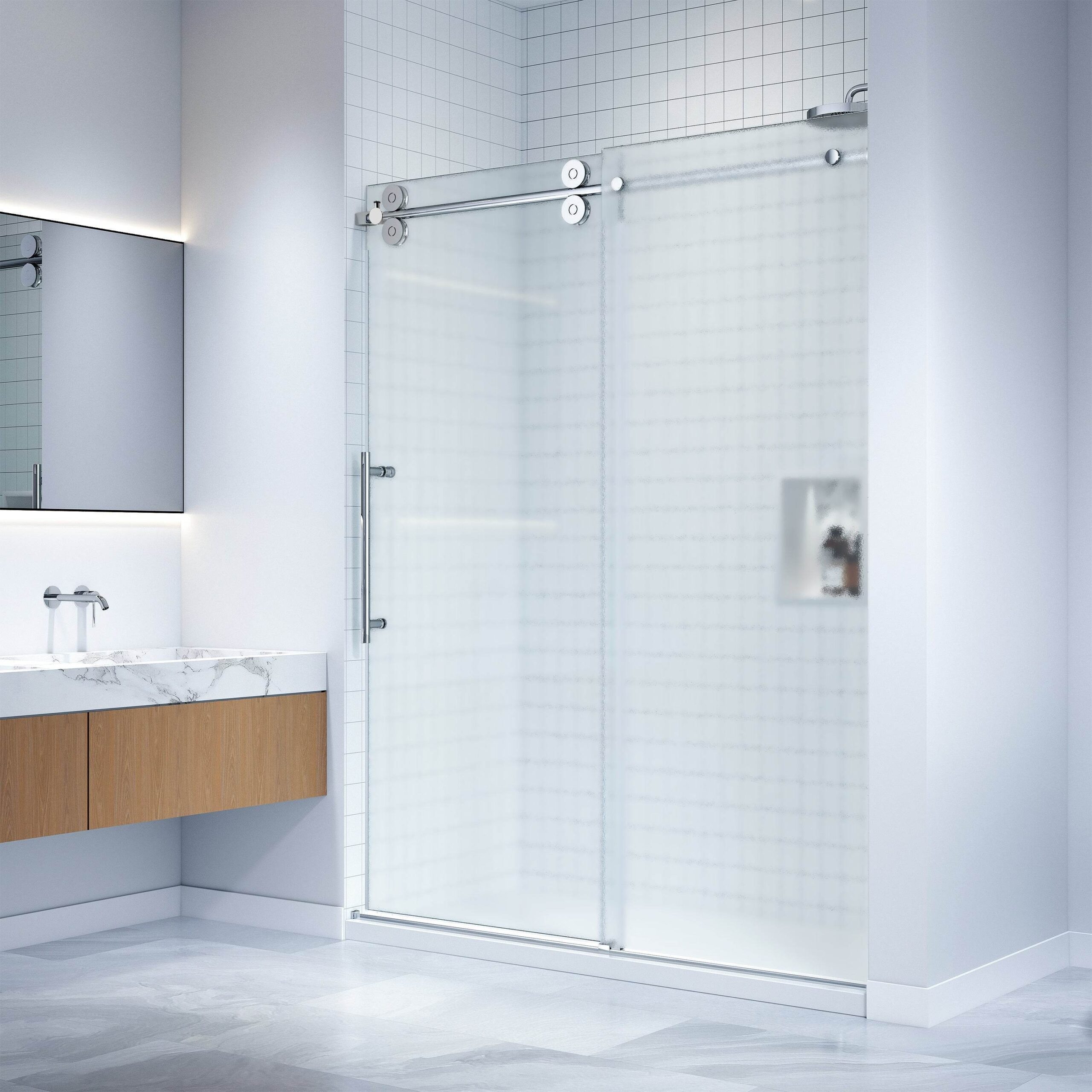 Dreamwerks 60 in. W x 79 in. H Sliding Frameless Shower Door in Stainless Steel with Clear Glass - Image 7