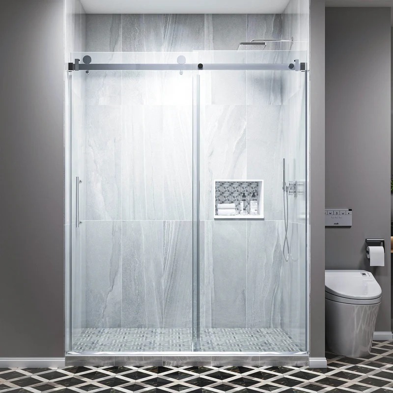 60 in. x 79 in. Bypass Semi-Frameless Corner Shower Door with Clear Glass - Image 2