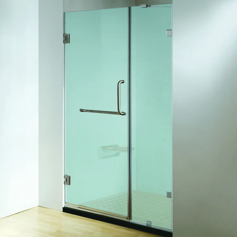 60 in. x 79 in. Frameless Hinged Shower Door in Chrome with Handle and Towel bar - Image 2