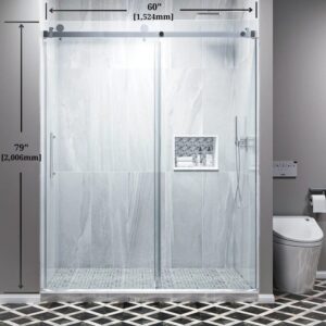 60 in. x 79 in. Bypass Semi-Frameless Corner Shower Door with Clear Glass - Image 6