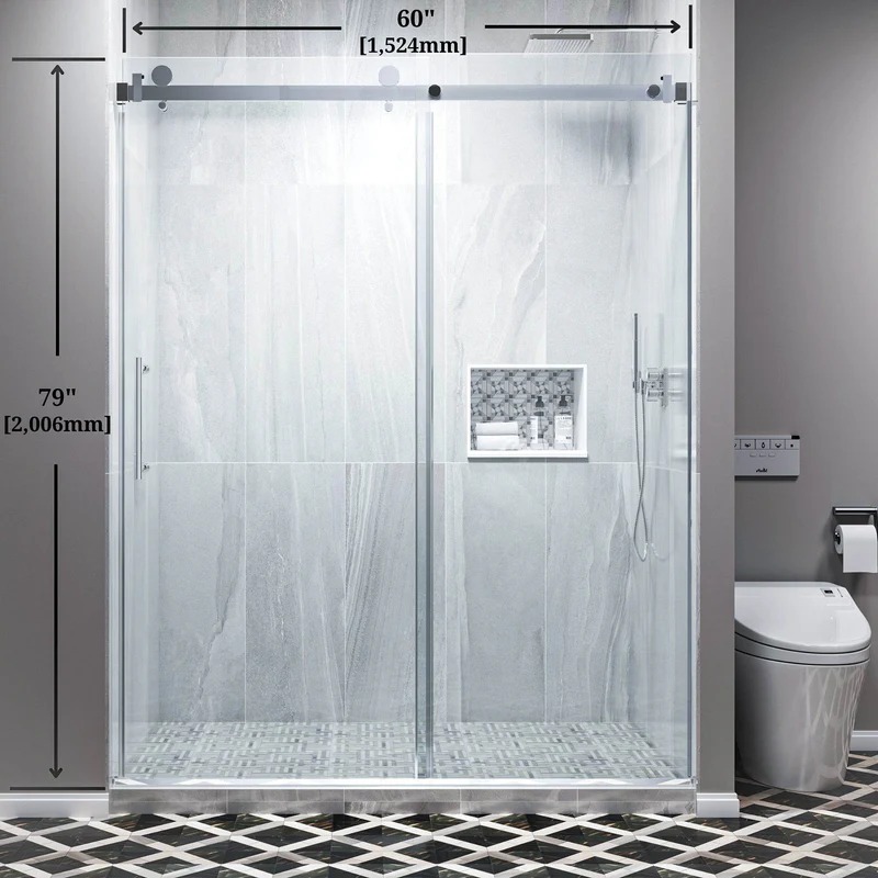 60 in. x 79 in. Bypass Semi-Frameless Corner Shower Door with Clear Glass - Image 6