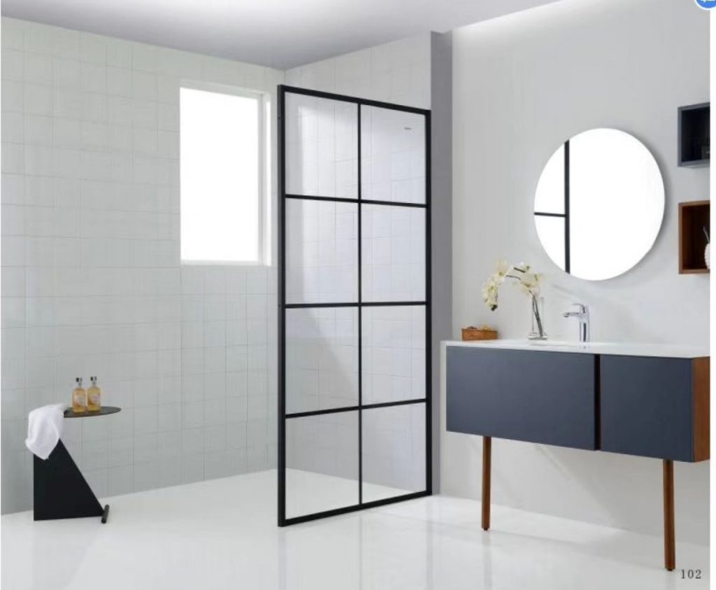 Dreamwerks 40 in. W X 79 in. H Shower Screen in Black with Clear Glass-0