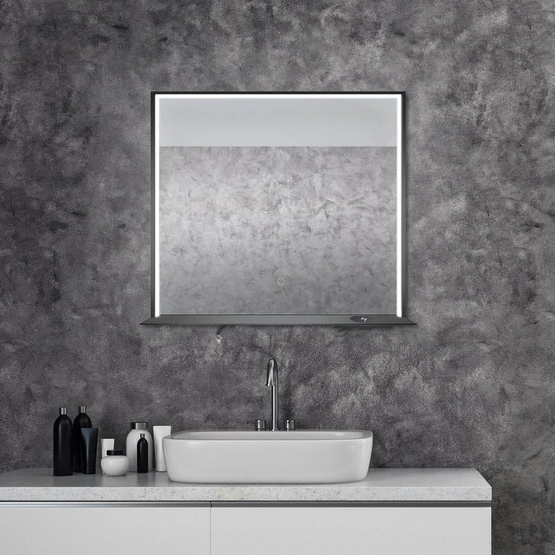 Dreamwerks 36" W x 32" H Matte Black Framed LED Mirror with Bluetooth Speaker and Integrated Cell Phone Charger - Image 10