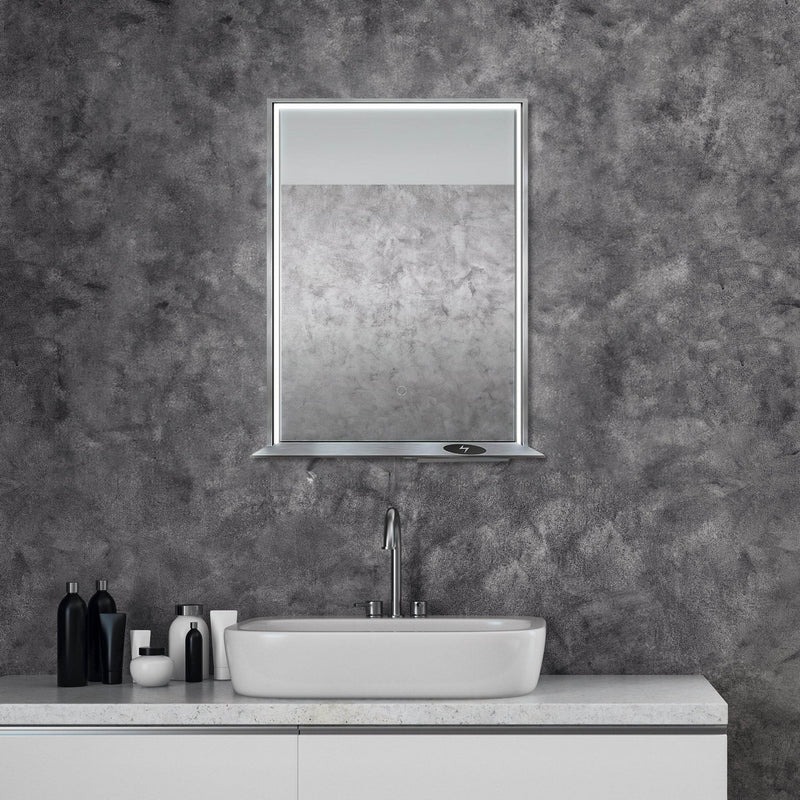 Dreamwerks 24" W x 32" H Brushed Nickel Framed LED Mirror with Bluetooth Speaker and Integrated Cell Phone Charger - Image 8