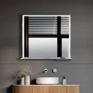 Dreamwerks 36" W x 32" H Matte Black Framed LED Mirror with Bluetooth Speaker and Integrated Cell Phone Charger - Image 18