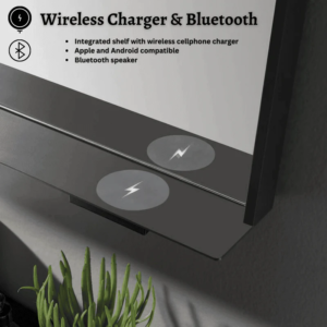 Dreamwerks 36" W x 32" H Matte Black Framed LED Mirror with Bluetooth Speaker and Integrated Cell Phone Charger - Image 14