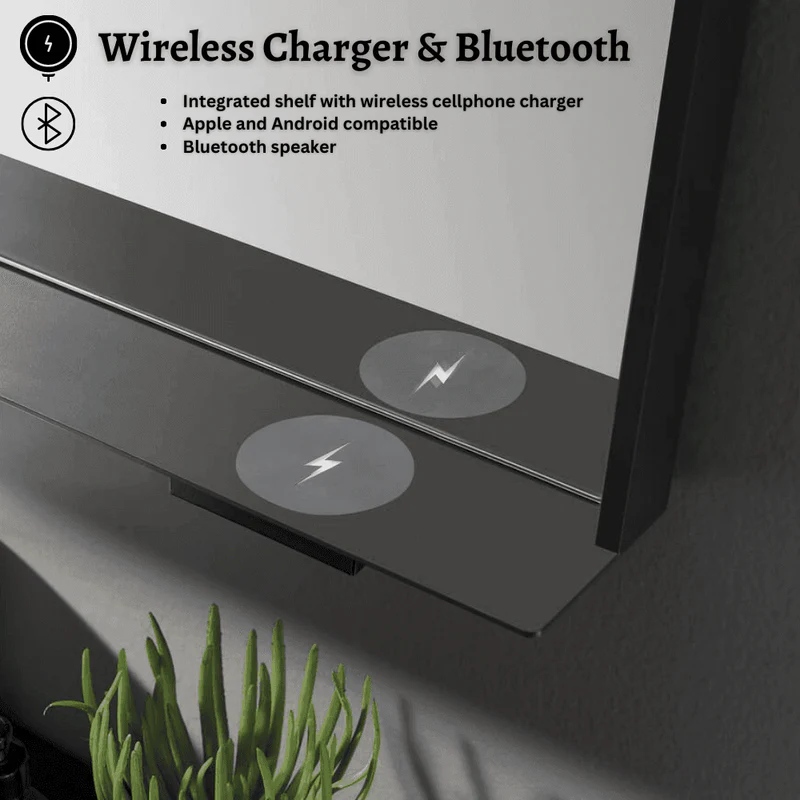 Dreamwerks 36" W x 32" H Matte Black Framed LED Mirror with Bluetooth Speaker and Integrated Cell Phone Charger - Image 14