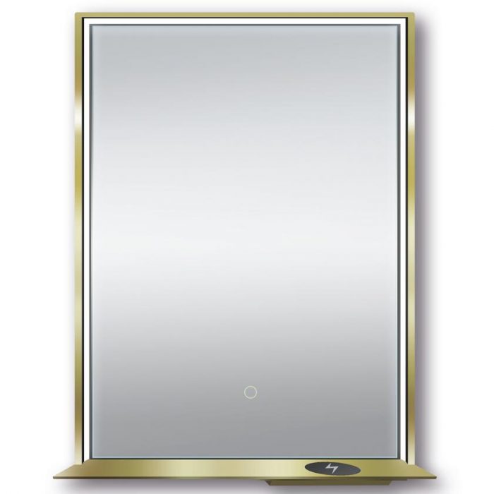 Dreamwerks 24" W x 32" H Matte Gold Framed LED Mirror with Integrated Cell Phone Charger-0