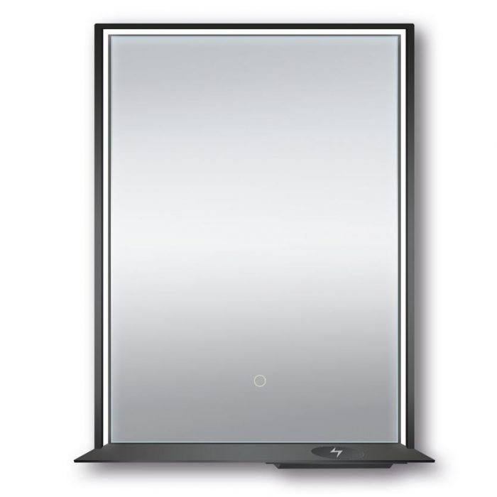 Dreamwerks 24" W x 32" H Matte Black Framed LED Mirror with Integrated Cell Phone Charger-0