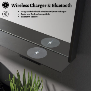 Dreamwerks 36" W x 32" H Matte Black Framed LED Mirror with Integrated Cell Phone Charger-629