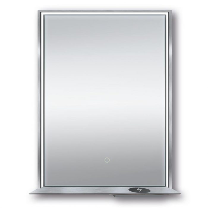 Dreamwerks 24" W x 32" H Brushed Nickel Framed LED Mirror with Integrated Cell Phone Charger-0