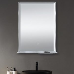 Dreamwerks 24" W x 32" H Brushed Nickel Framed LED Mirror with Integrated Cell Phone Charger-581