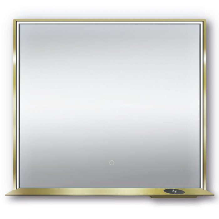 Dreamwerks 36" W x 32" H Matte Gold Framed LED Mirror with Integrated Cell Phone Charger-0