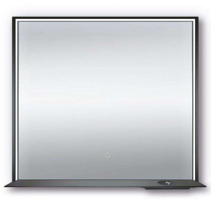 Dreamwerks 36" W x 32" H Matte Black Framed LED Mirror with Integrated Cell Phone Charger-0