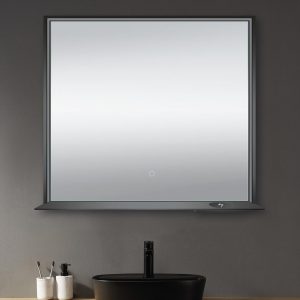 Dreamwerks 36" W x 32" H Matte Black Framed LED Mirror with Integrated Cell Phone Charger-593