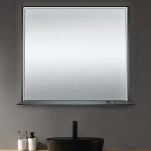Dreamwerks 36" W x 32" H Matte Black Framed LED Mirror with Integrated Cell Phone Charger-594