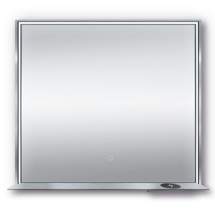 Dreamwerks 36" W x 32" H Brushed Nickel Framed LED Mirror with Integrated Cell Phone Charger-0