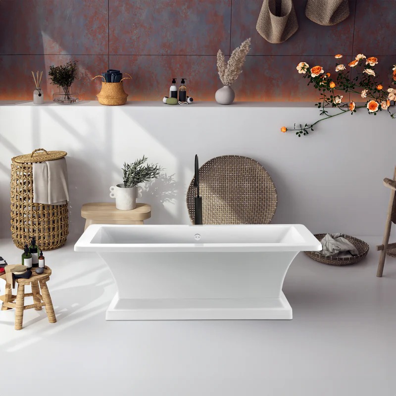 Dreamwerks 66.5" L Acrylic Pedestal Bathtub in White - Image 9