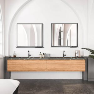 Dreamwerks 36" W x 32" H Matte Black Framed LED Mirror with Bluetooth Speaker and Integrated Cell Phone Charger - Image 11