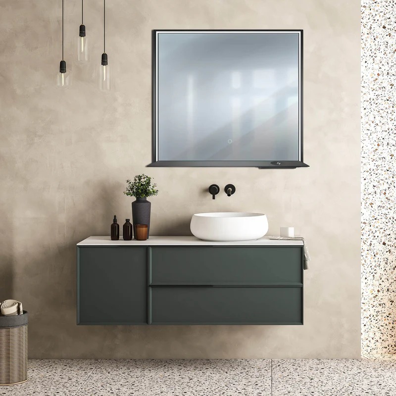 Dreamwerks 36" W x 32" H Matte Black Framed LED Mirror with Bluetooth Speaker and Integrated Cell Phone Charger - Image 12