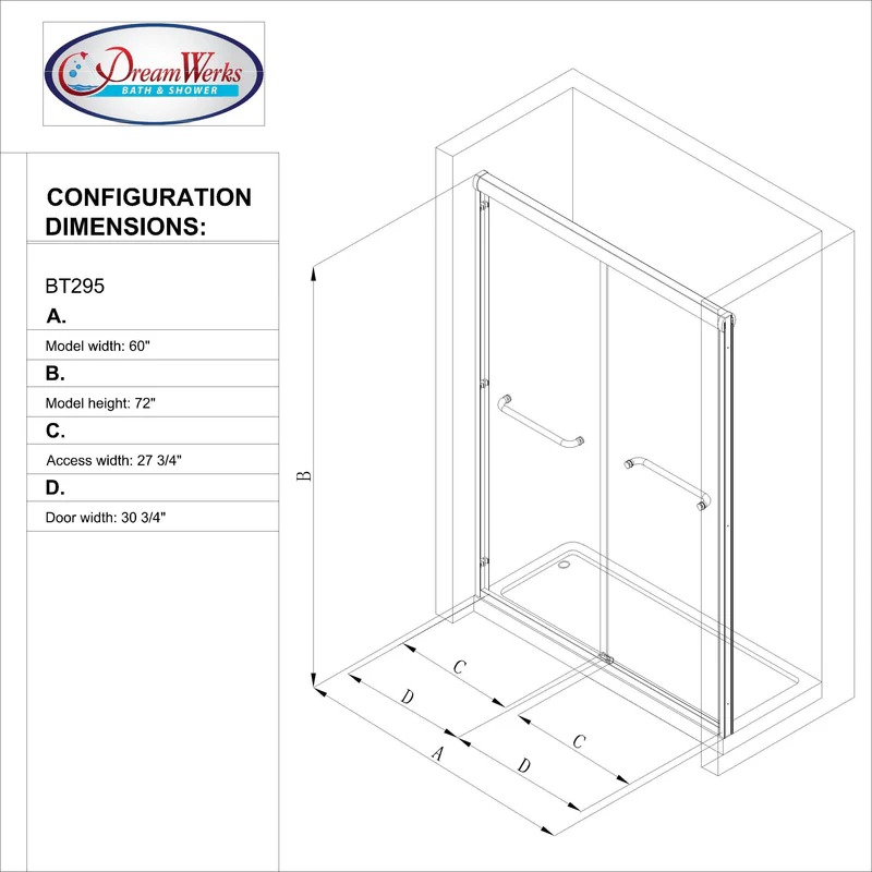 Dreamwerks 48 In. W x 72 In. H Bright Chrome Shower Door - Image 7