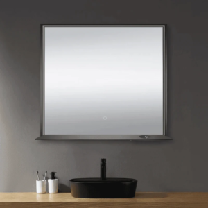 Dreamwerks 36" W x 32" H Matte Black Framed LED Mirror with Bluetooth Speaker and Integrated Cell Phone Charger - Image 13