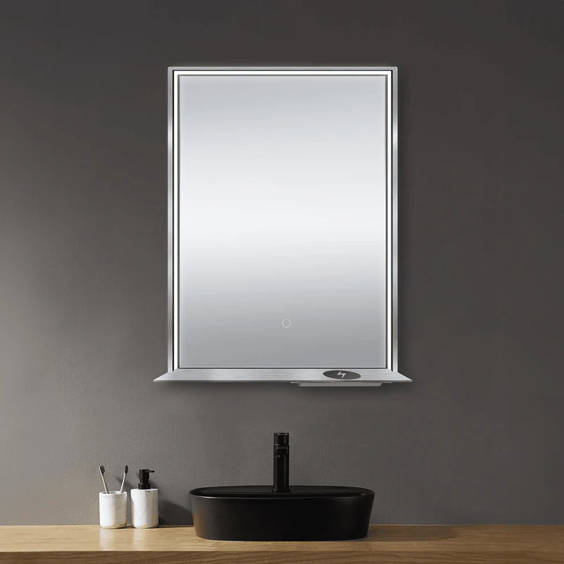 Dreamwerks 24" W x 32" H Brushed Nickel Framed LED Mirror with Bluetooth Speaker and Integrated Cell Phone Charger - Image 13