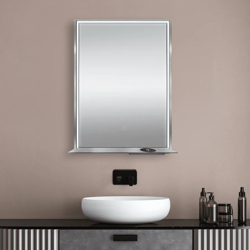 Dreamwerks 24" W x 32" H Brushed Nickel Framed LED Mirror with Bluetooth Speaker and Integrated Cell Phone Charger - Image 6