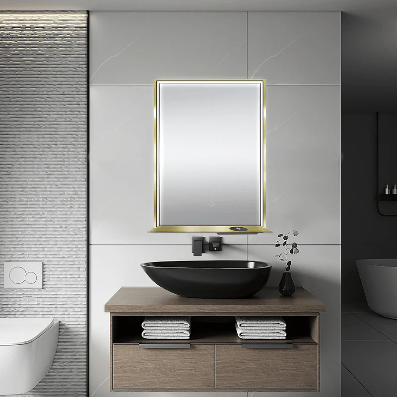 Dreamwerks 24" W x 32" H Brushed Nickel Framed LED Mirror with Bluetooth Speaker and Integrated Cell Phone Charger - Image 30