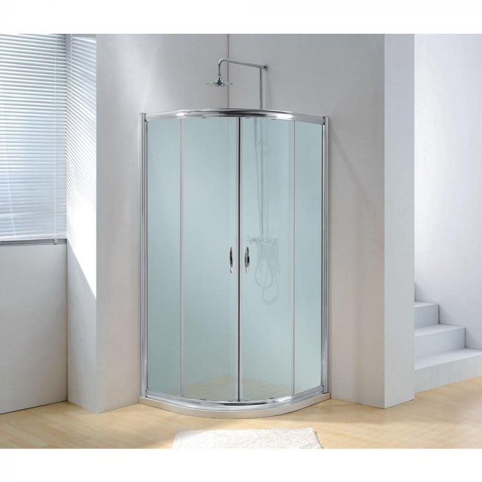 Dreamwerks 36 in. W x 79 in. H Framed Sliding Shower Enclosure in Bright Chrome with Handle in Frosted Glass-0