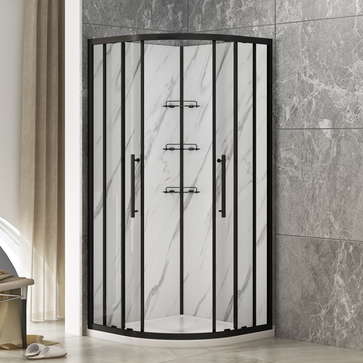Dreamwerks 36 in. W x 36 in. D x 75 in. H Round Black Shower Kit-616