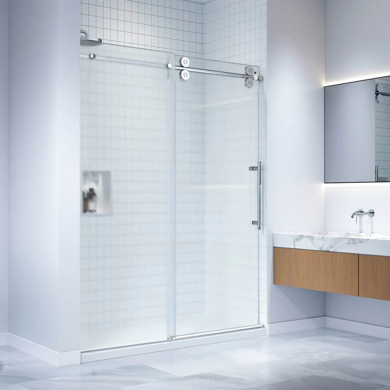 Dreamwerks 60 in. W x 79 in. H Frameless Sliding Shower Door in Bright Chrome with Frosted Glass - Image 4