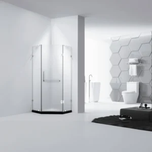 Dreamwerks 36 in. x 79 in. Frameless Neo-Angle Hinged Shower Door (Left) in Chrome with Handle - Frosted Glass - Image 21