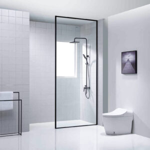 Dreamwerks 36 in. W x 80 in. H Fixed Shower Screen Door in Matte Black - Image 2