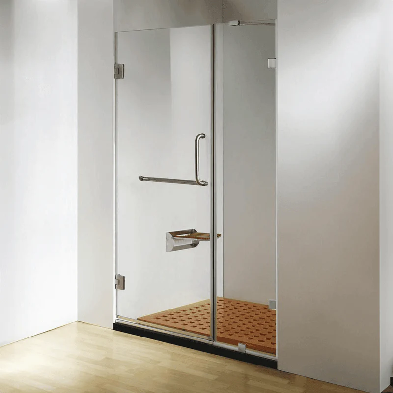 60 in. x 79 in. Frameless Hinged Shower Door in Chrome with Handle and Towel bar - Image 3