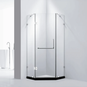 Dreamwerks 36 in. x 79 in. Frameless Neo-Angle Hinged Shower Door (Left) in Chrome with Handle - Frosted Glass - Image 18