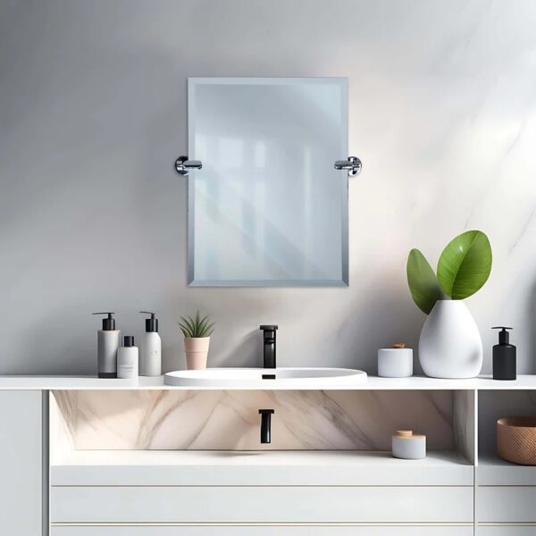 Dreamwerks 21'' W x 24'' H Brushed Nickel Rectangular Frameless Bathroom Pivot Mirror