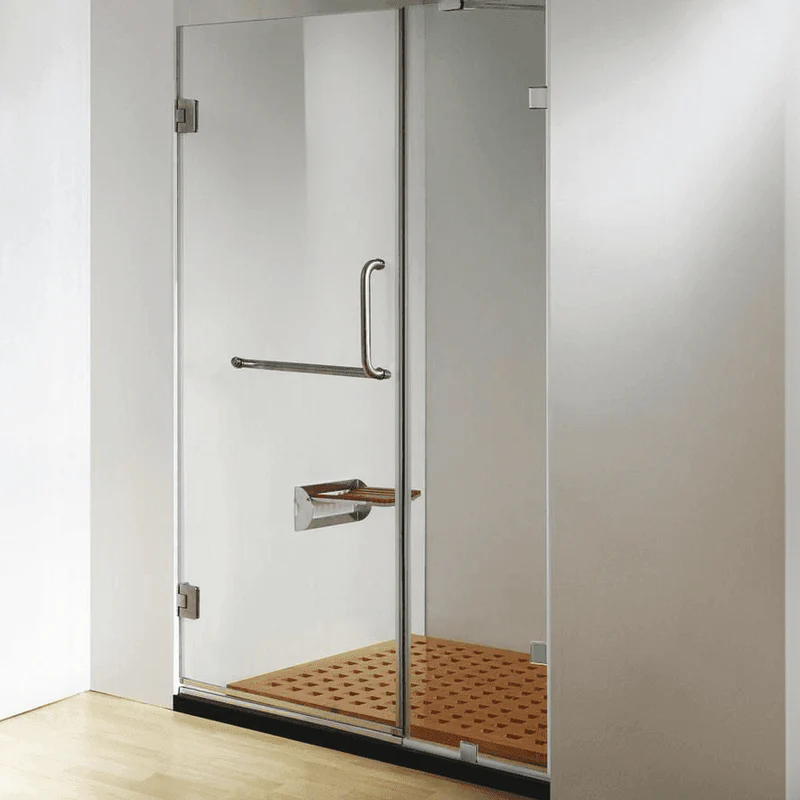 60 in. x 79 in. Frameless Hinged Shower Door in Chrome with Handle and Towel bar - Image 4