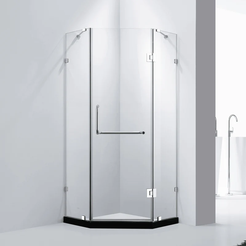 Dreamwerks 36 in. x 79 in. Frameless Neo-Angle Hinged Shower Door (Left) in Chrome with Handle - Frosted Glass - Image 20