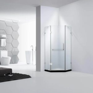 Dreamwerks 36 in. x 79 in. Frameless Neo-Angle Hinged Shower Door (Left) in Chrome with Handle - Frosted Glass - Image 7