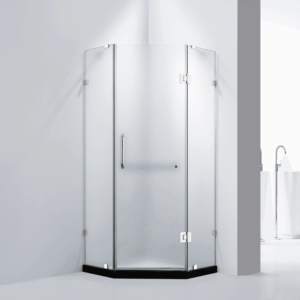 Dreamwerks 36 in. x 79 in. Frameless Neo-Angle Hinged Shower Door (Left) in Chrome with Handle - Frosted Glass - Image 6